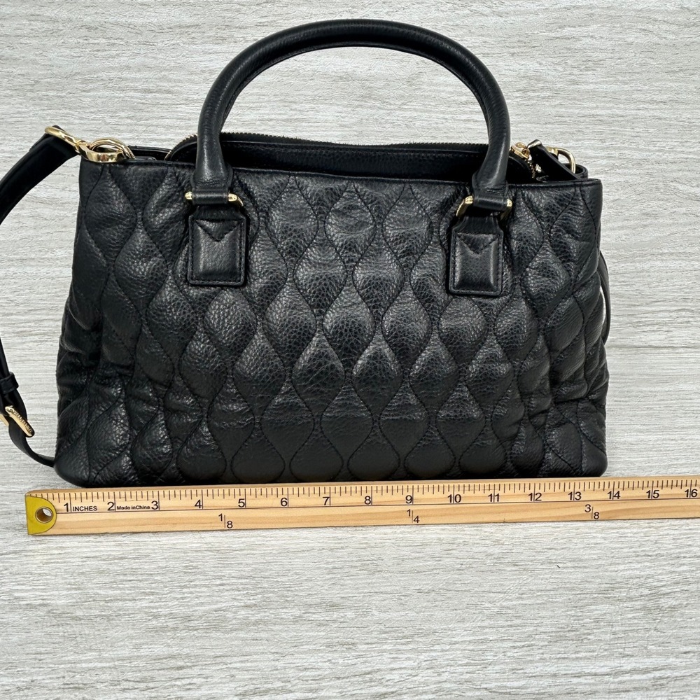 Vera Bradley Black Quilted Emma Leather Satchel Crossbody Bag Floral - Picture 5 of 10